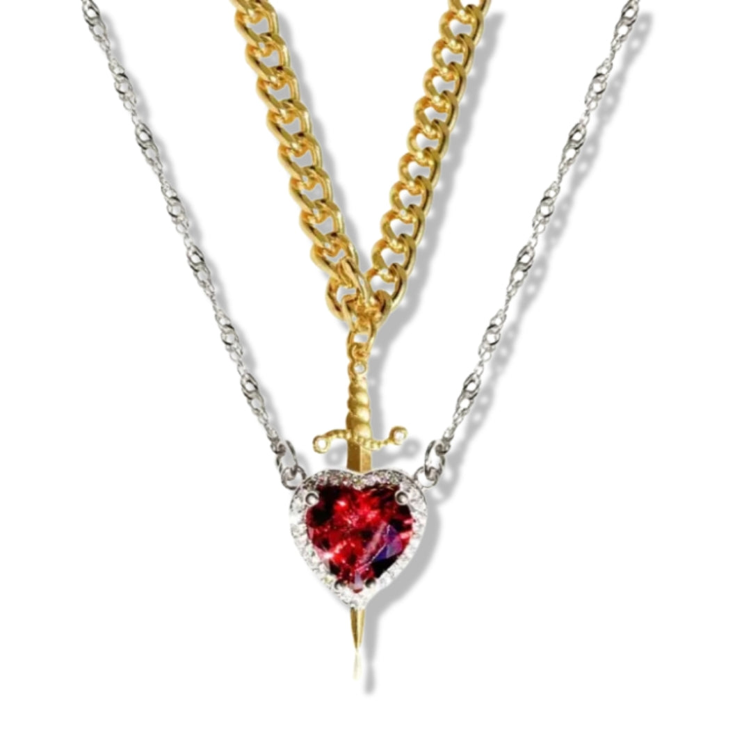 Heart & Sword Necklace Set